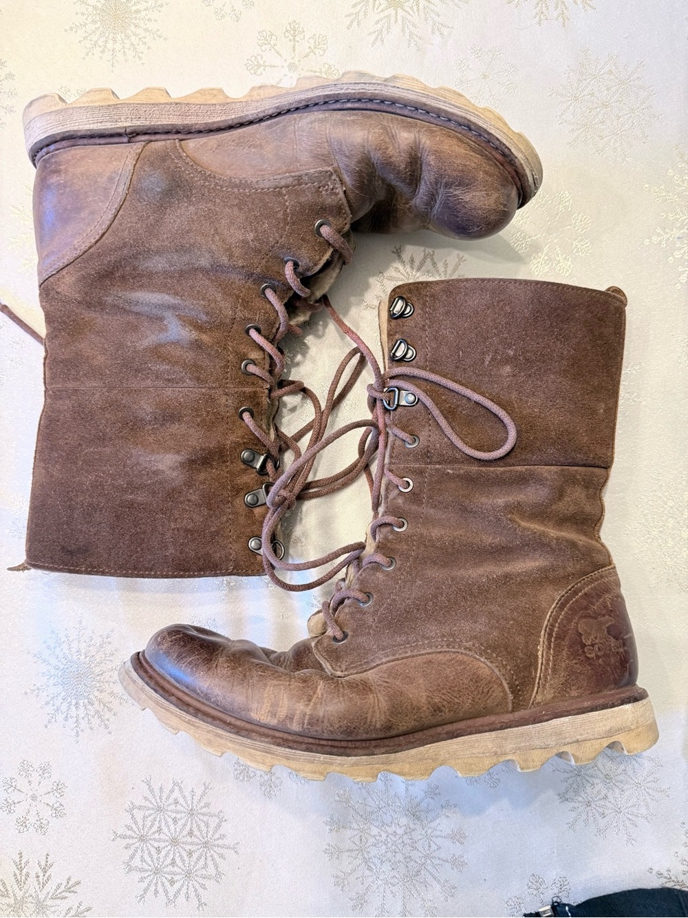 VINTAGE Sorel Wicked Winter Work Boots Shearling Brown Leather NL1784 Womens 7